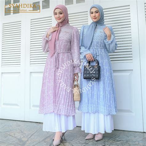 Jual SYAFIRA Long Tunik Plisket By Syahnaz Midi Dress Terbaru