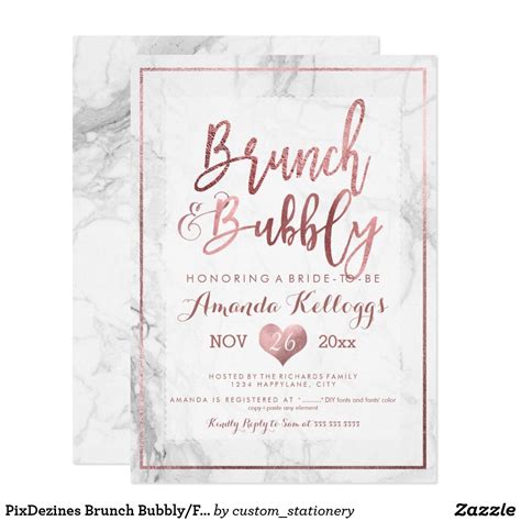 Pixdezines Brunch Bubblyfaux Rose Gold Marble Invitation Zazzle Marble Invitation Marble