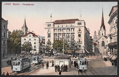 Um 1910 AK Zürich Paradeplatz belebt mit Tram selten ab 1 Acheter