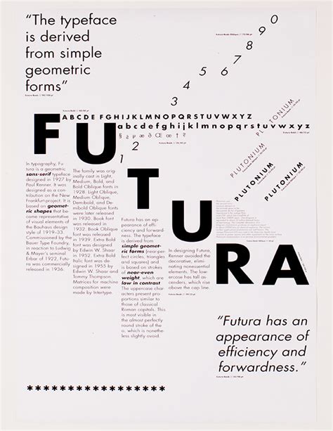 A Type Specimen Poster For The Typeface Futura With Association To