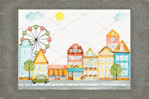 Watercolor small town. | Watercolor, Illustration, Small towns