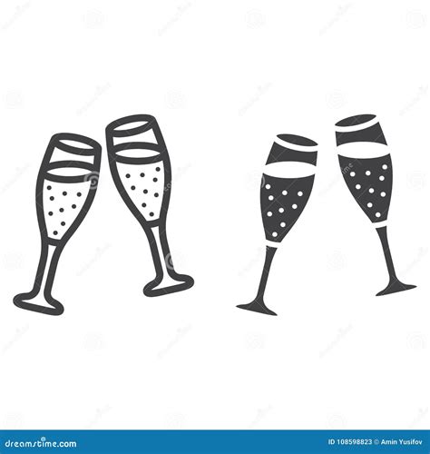 Two Glasses Of Champagne Line And Glyph Icon Stock Vector