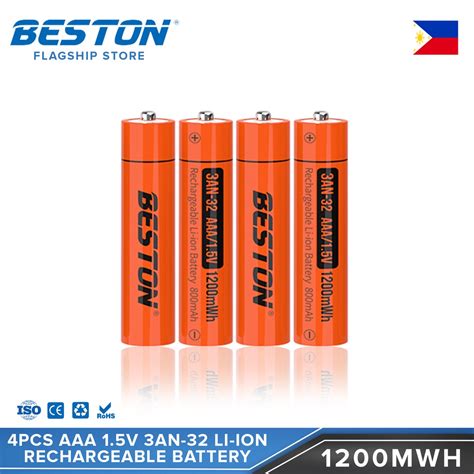 Beston 4pcs Aaa 15v 1200mwh 3an 32 Li Ion Rechargeable Batteries Lazada Ph