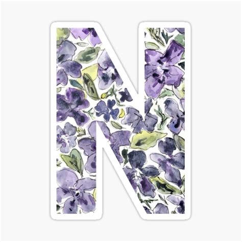 Watercolor Purple Flowers Letter N Sticker By Vicnat Redbubble