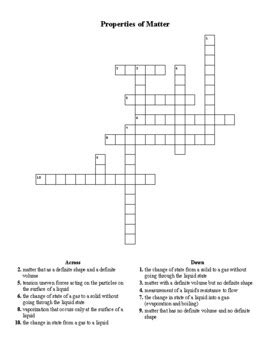 Properties Of Matter Crossword Puzzle By Koala Science Tpt