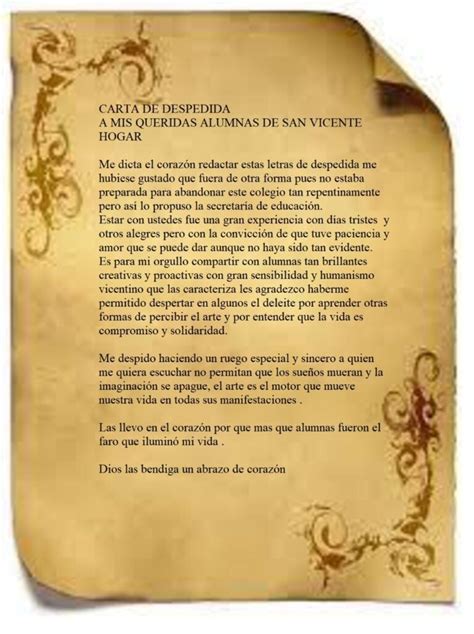 Carta de despedida Institución Educativa San Vicente Hogar