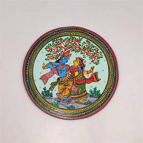 Multicolor Mdf Radha Krishna Hand Painted Pattachitra Wall Plate Gi