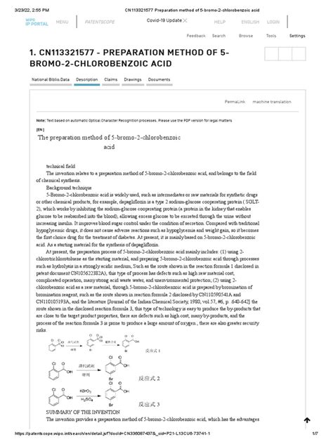 Cn113321577 Preparation Method Of 5 Bromo 2 Chlorobenzoic Acid Pdf