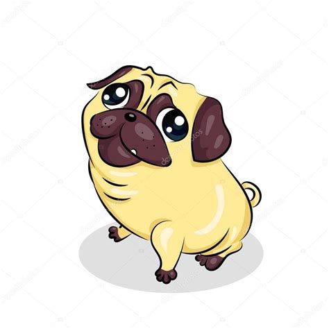 Cartoon Cute Funny Vector Pug Dog At The White Background — Stock