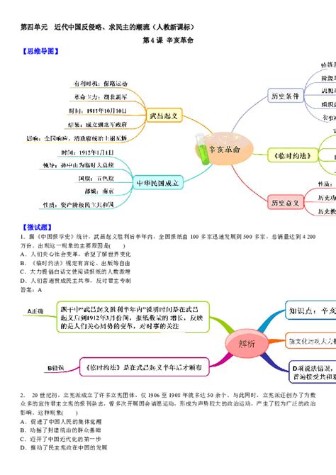 教材图解·人教新课标版高中历史必修1（思维导图 微试题）413辛亥革命 21世纪教育网