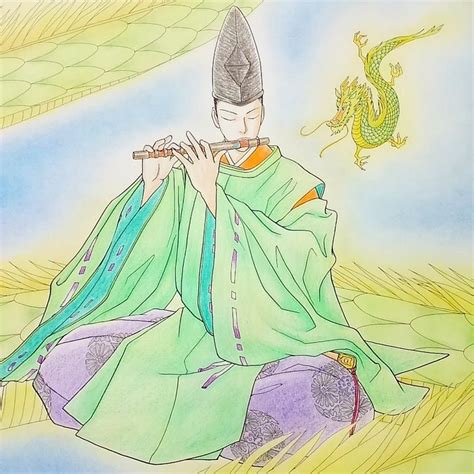 A Man Dressed In Kariginu By Artist Junko Suzuki For A Coloring Book