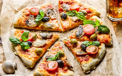 Desktop Wallpapers Food Pizza Tomatoes Mushrooms Basil 1920x1200