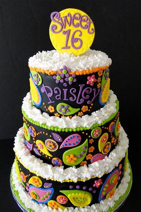 Sweet 16 Glow In The Dark Paisley Design Cake By Connie Cakesdecor