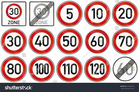 Collection German Speed Limit End Restriction Stock Illustration