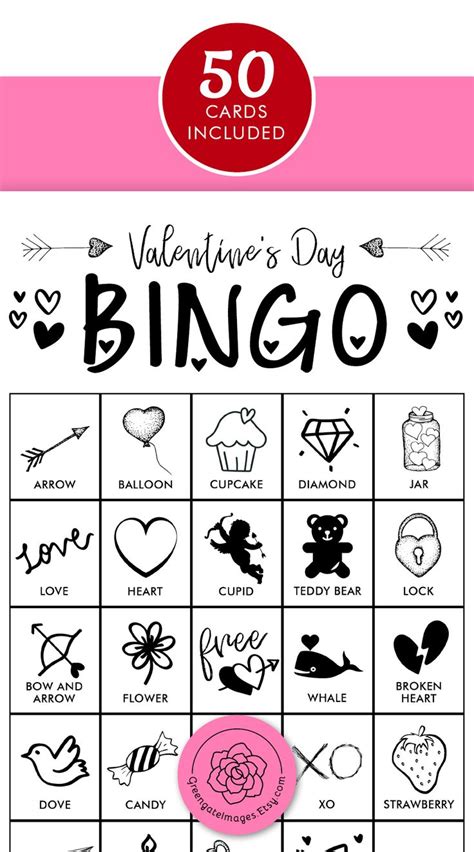 Valentine S Day Bingo Cards Printable Bingo Cards Black And White 50 Cards Senior Citizen