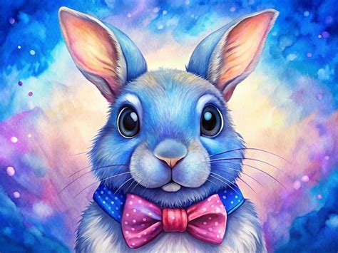 Premium Vector Cute Blue Bunny With A Bow Tie