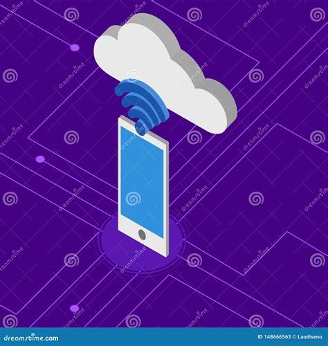 D Cloud Computing Icon Connected To A Smartphone Stock Vector