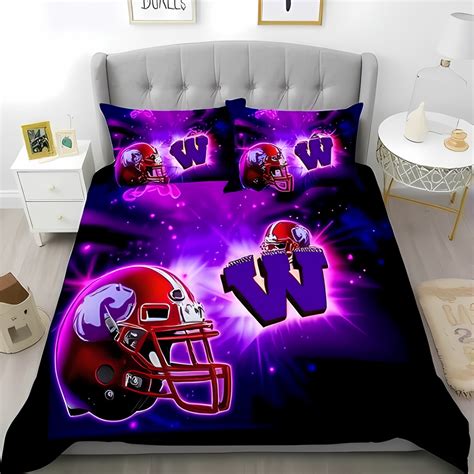 3-Piece Football Duvet Cover Set - Bold Red & Purple Background with 'W