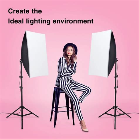 2PCS Studio Lighting Softbox 50 * 70cm Photography Kit 100-240v E27 Light Stand Softbox with 2m ...