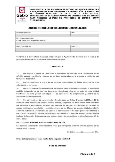 Pdf Anexo I Modelo De Solicitud Normalizado Pdf Fileconvocatoria