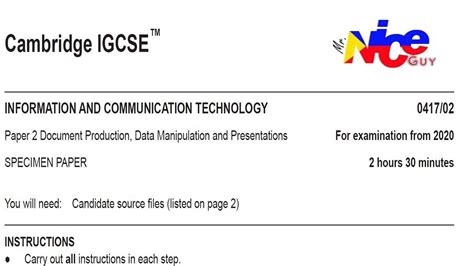 0417 IGCSE ICT 2020 SPECIMEN PAPER 2 Document Production MS WORD YouTube