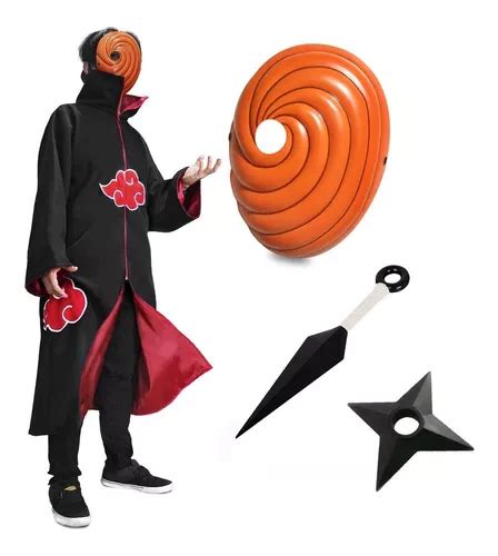 Kit Capa Akatsuki Máscara Tobi Kunai Shuriken Naruto