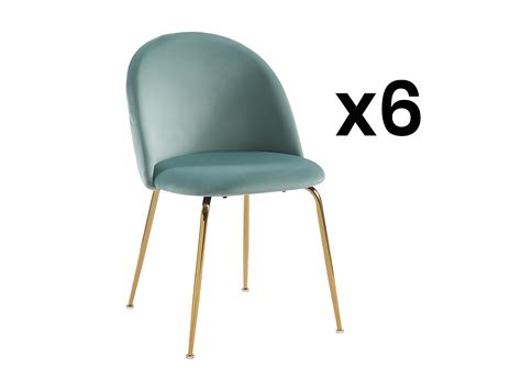 Lot de 6 chaises Velours et métal doré Vert sauge MELBOURNE