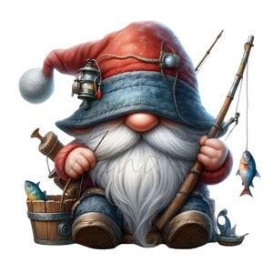 Fisherman Clipart, Fishing Gnome Clipart, 6 Watercolor Fishing Png ...