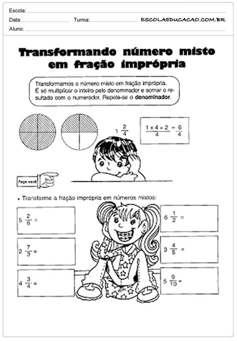 Atividades frações transformando numero misto Atividades frações