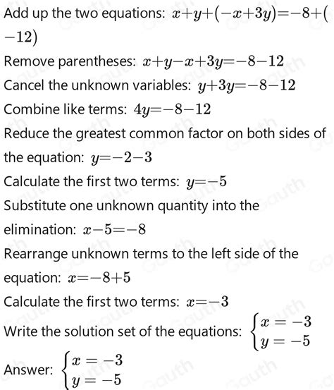 Solved Solve The Simultaneous Equations X Y 8 X 3y 12 [math]