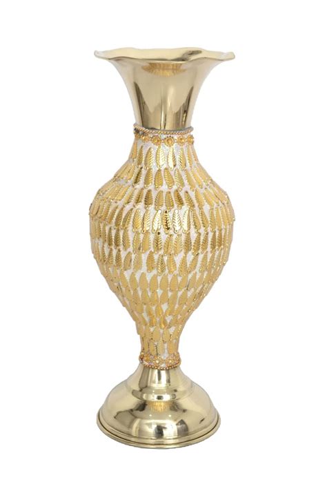 Buy Skywalk Hand Crafted Metal Flower Vase With Beads 10 Inch Golden