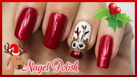 Easy Rudolph Red Nose Reindeer Nail Art Tutorial Christmas Nails Youtube