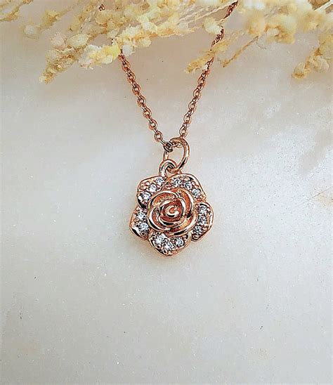 Rose Flower Necklace, Rose Gold Necklace, Minimalist Necklace, Rose ...