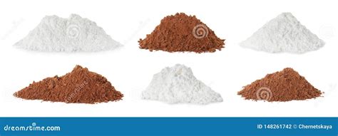 Set With Piles Of Protein Powder On White Photo Stock Image Du