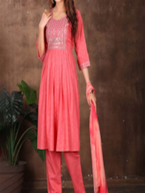 Buy KALINI Ethnic Motifs Printed Thread Work A Line Kurta With Trousers