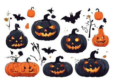 Vector Dibujado A Mano Conjunto De Calabazas De Miedo De Halloween