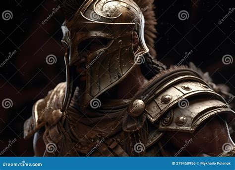 Illustration Of Spartan King Leonid In Golden Armor And Helmet Neural