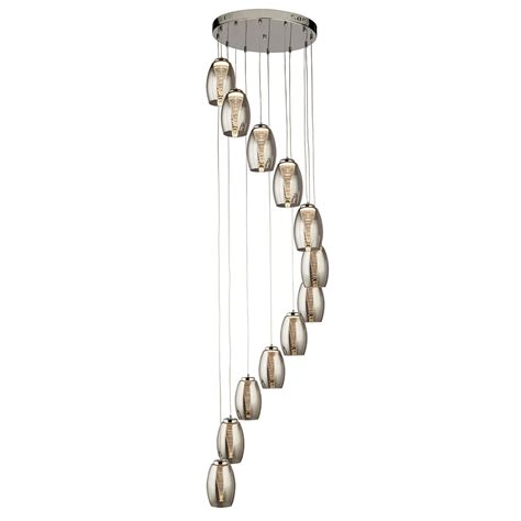 Modern Light Led Multi Drop Smoked Glass Ceiling Pendant Chrome