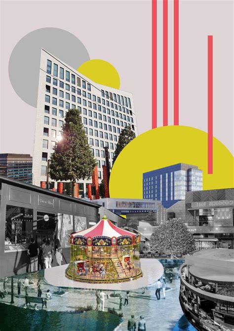 An Image Of A Carousel In The Middle Of A City With Buildings And