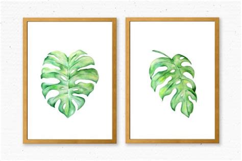 Monstera Leaf Wall Art Set Of 2 Prints Graphic By Svetlana · Creative Fabrica