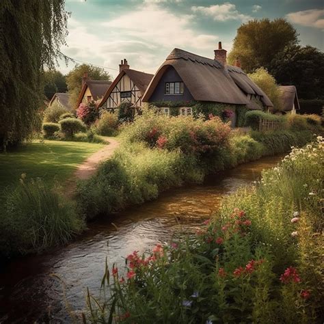 Premium Photo Idyllic English Countryside Cottagelandscape With