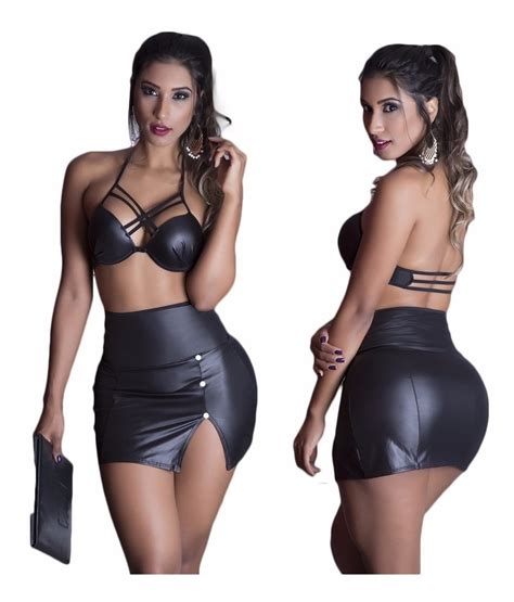 Mini Saia Sensual Top Cropped Tirinhas Conjunto Secretária R 94 90