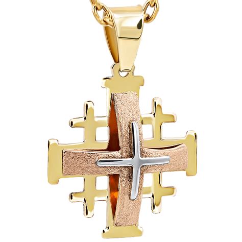 Jerusalem Cross Necklace In K Gold With Jerusalem Engraving Sizes