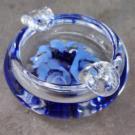 1984 Vintage Maude Bob St Clair Art Glass Paperweight Ashtray Blue