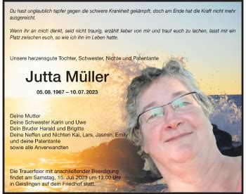 Traueranzeigen von Jutta Müller Schwarzwälder Bote Trauer