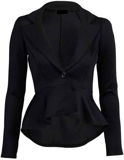 New Womens Fitted Dip Hem Peplum Style Ladies Button Blazer Jacket Uk Clothing