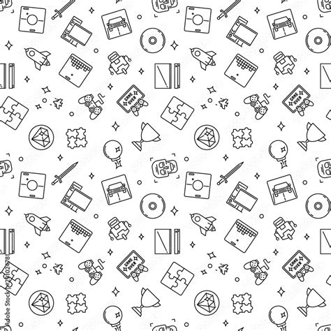 Video Games Outline Pattern Vector Game Concept Seamless Background