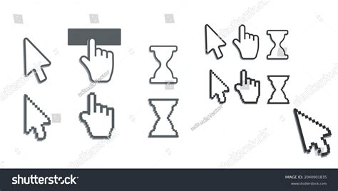 Pixel Cursors Icons Mouse Hand Arrow Stock Vector Royalty Free