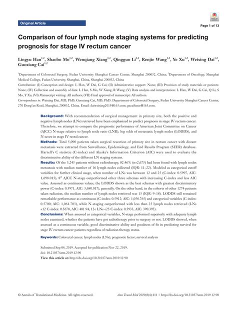 PDF Comparison Of Four Lymph Node Staging Systems For Predicting