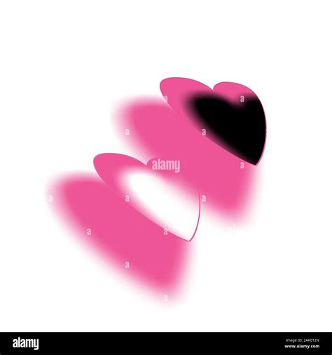 Pink Hearts With Black Shadow And Silhouette Floating On White Isolated